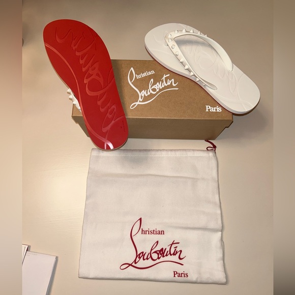Christian Louboutin Shoes - Christian Louboutin “Loubi” Flip Donna Flat, white, spikes!